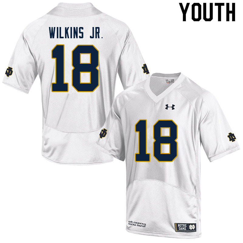 Youth #18 Joe Wilkins Jr. Notre Dame Fighting Irish College Football Jerseys Sale-White